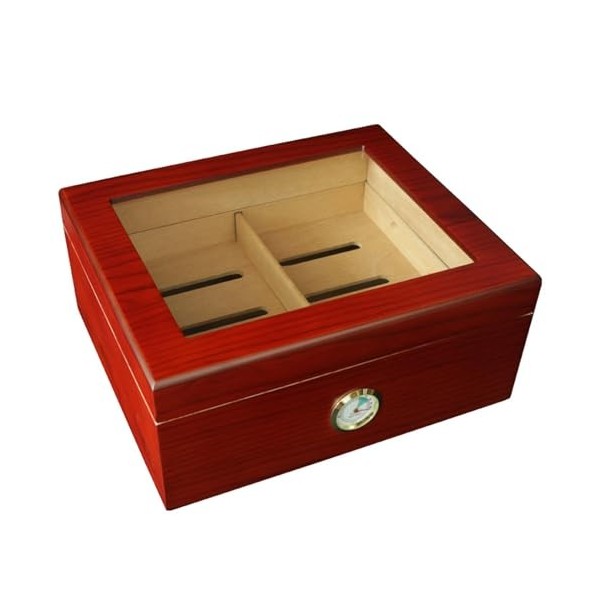 Cave à Cigares de Bureau avec Dessus en Verre, Finition en Bois de Cerisier, Stockage de Cigares avec Plateau et Séparateur e