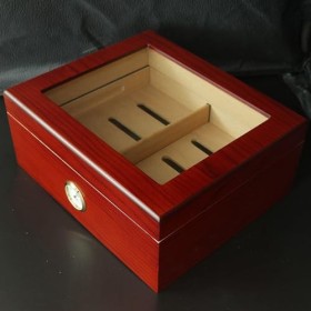 Cave à Cigares de Bureau avec Dessus en Verre, Finition en Bois de Cerisier, Stockage de Cigares avec Plateau et Séparateur e