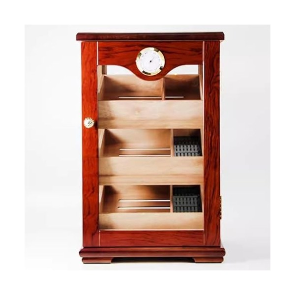 Cave à Cigares avec Dessus en Verre Boîte à Cigares Faite à La Main Boîte de Bureau en Cèdre avec Humidificateur, Hygromètre,