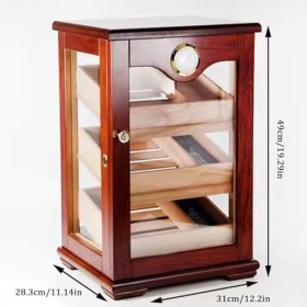 Cave à Cigares avec Dessus en Verre Boîte à Cigares Faite à La Main Boîte de Bureau en Cèdre avec Humidificateur, Hygromètre,