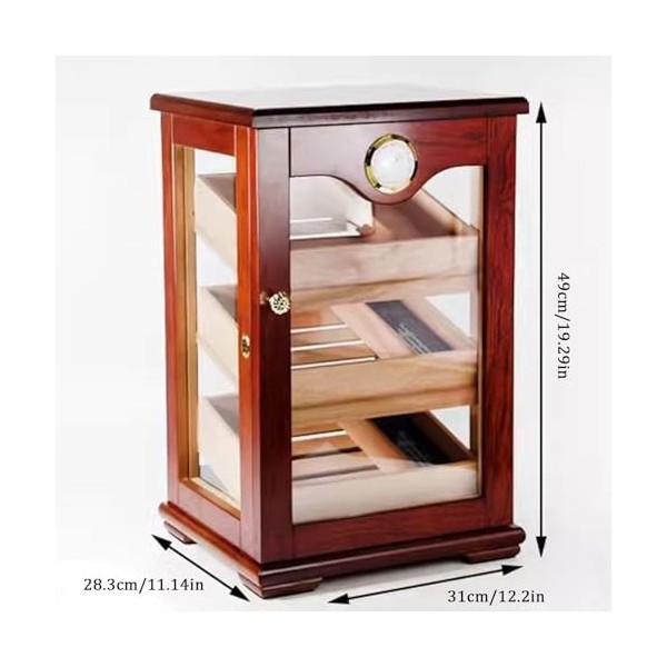 Cave à Cigares avec Dessus en Verre Boîte à Cigares Faite à La Main Boîte de Bureau en Cèdre avec Humidificateur, Hygromètre,