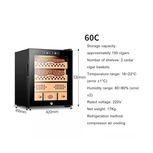 Armoire À Cigares Électrique 60L Cave À Cigares Armoire À Cigares avec Contrôle De La Température Et De Lhumidité, Réfrigéra