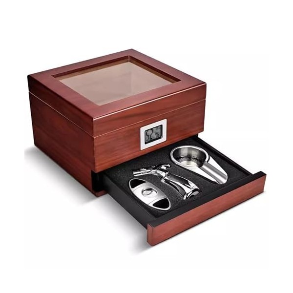 DECORN Boîte à Cigares Pouvant Contenir Jusquà 50 Cigares Étui à Cigares avec Cave à Cigares en Verre Doublure en Cèdre Espa