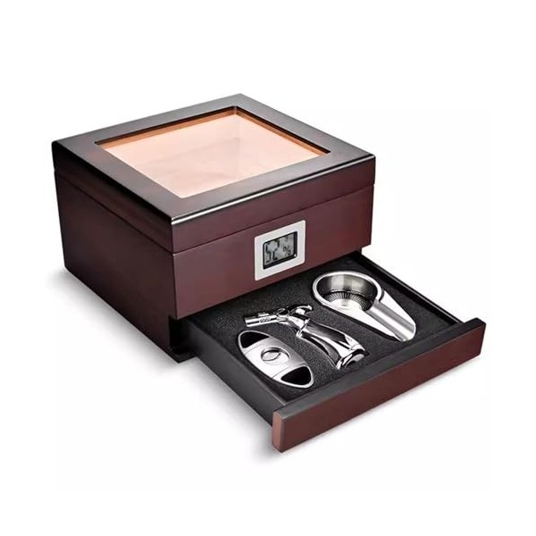 DECORN Boîte à Cigares Pouvant Contenir Jusquà 50 Cigares Étui à Cigares avec Cave à Cigares en Verre Doublure en Cèdre Espa