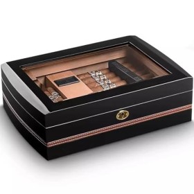 Caves à Cigares - Cave à Cigares avec Dessus en Verre - Boîte à Cigares Pouvant Contenir Jusquà 75 Cigares, Caves à Cigares 