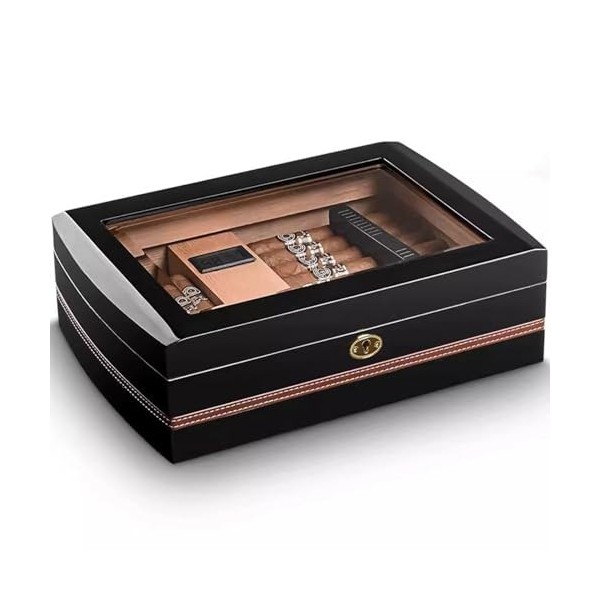 Caves à Cigares - Cave à Cigares avec Dessus en Verre - Boîte à Cigares Pouvant Contenir Jusquà 75 Cigares, Caves à Cigares