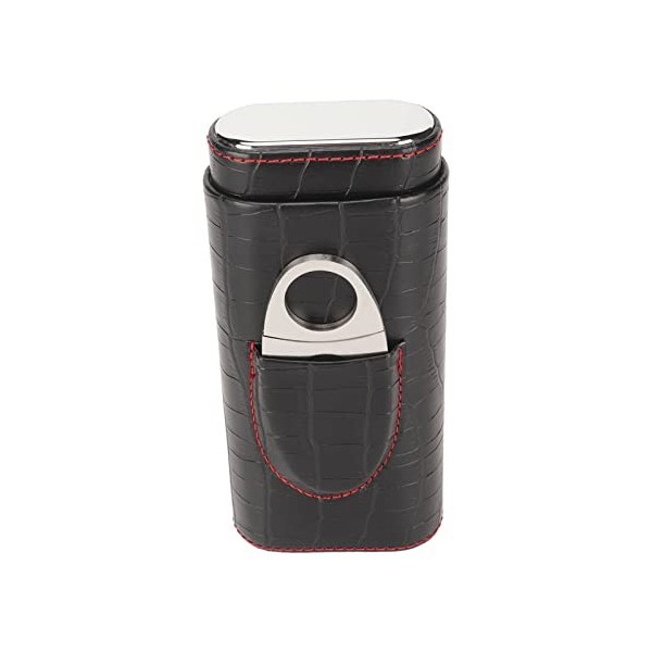 Fyearfly Étui à cigares en cuir à 3 doigts avec cutter, cave à cigares classique tendance doublée en bois de cèdre portable