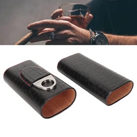 Fyearfly Étui à cigares en cuir à 3 doigts avec cutter, cave à cigares classique tendance doublée en bois de cèdre portable