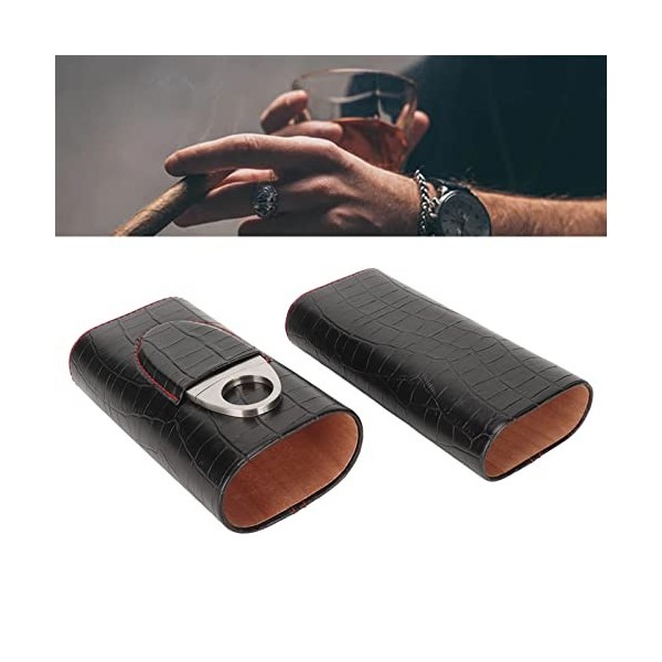 Fyearfly Étui à cigares en cuir à 3 doigts avec cutter, cave à cigares classique tendance doublée en bois de cèdre portable