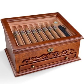 DECORN Cave à Cigares, Boîte à Cigares Cave à Cigares pour Cigares Cubains, Étui à Cigares en Cèdre avec Cave à Cigares en Ve