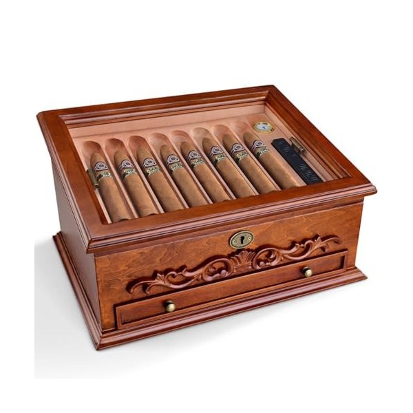 DECORN Cave à Cigares, Boîte à Cigares Cave à Cigares pour Cigares Cubains, Étui à Cigares en Cèdre avec Cave à Cigares en Ve