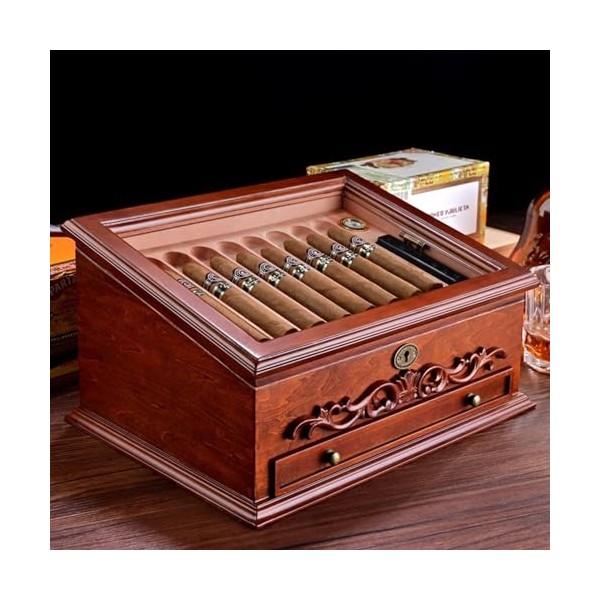 DECORN Cave à Cigares, Boîte à Cigares Cave à Cigares pour Cigares Cubains, Étui à Cigares en Cèdre avec Cave à Cigares en Ve