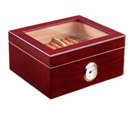 Boîtes À Cigares, Boîte À Cigares de Bureau, Boîte de Rangement pour Cigares en Verre, Finition Cerise avec Hygromètre Et Hum