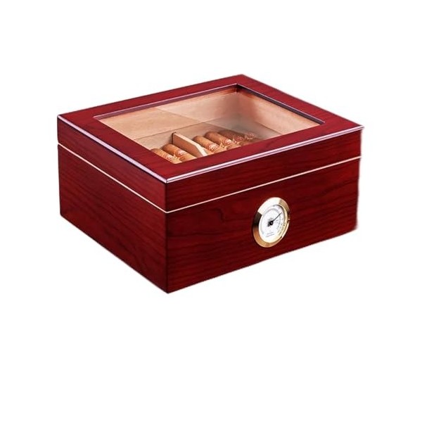 Boîtes À Cigares, Boîte À Cigares de Bureau, Boîte de Rangement pour Cigares en Verre, Finition Cerise avec Hygromètre Et Hum