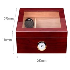 Boîtes À Cigares, Boîte À Cigares de Bureau, Boîte de Rangement pour Cigares en Verre, Finition Cerise avec Hygromètre Et Hum