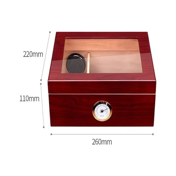 Boîtes À Cigares, Boîte À Cigares de Bureau, Boîte de Rangement pour Cigares en Verre, Finition Cerise avec Hygromètre Et Hum
