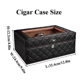 Boîtes À Cigares, Caves À Cigares en Cuir Humidificateur Cave À Cigares Desen Verre avec Serrure Boîte À Cigares Capacité Étu