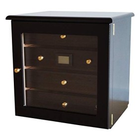 GERMANUS Marques Humidor Armoire « Radix » Noir avec hygromètre Cristal humidificateur Cave à Cigares