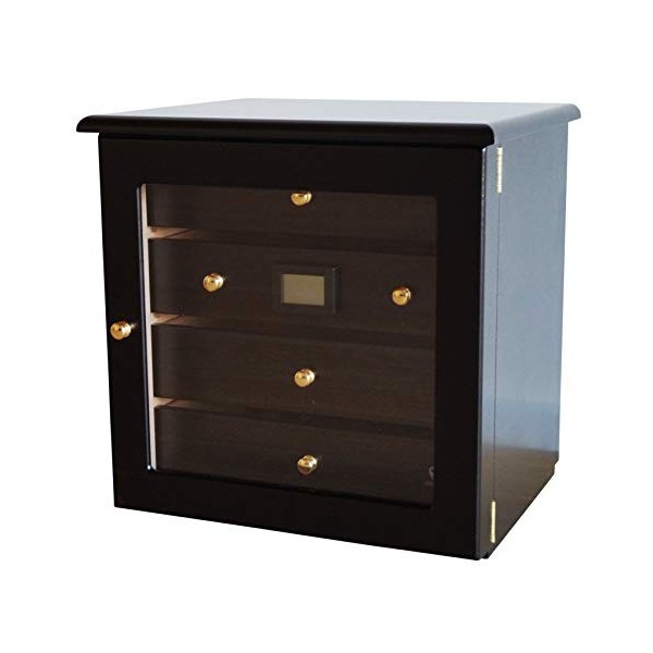 GERMANUS Marques Humidor Armoire « Radix » Noir avec hygromètre Cristal humidificateur Cave à Cigares