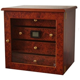 GERMANUS Marques Humidor Armoire « Radix » Marron avec hygromètre Cristal humidificateur Cave à Cigares