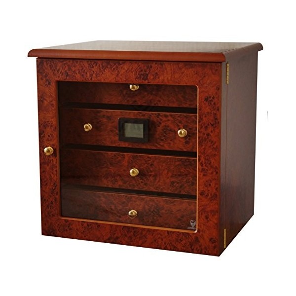 GERMANUS Marques Humidor Armoire « Radix » Marron avec hygromètre Cristal humidificateur Cave à Cigares