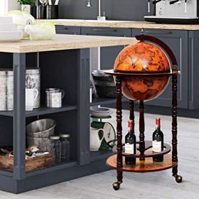 COSTWAY Bar Globe en Bois Massif, Marron, env. 45 x 45 x 88 cm L x l x H 