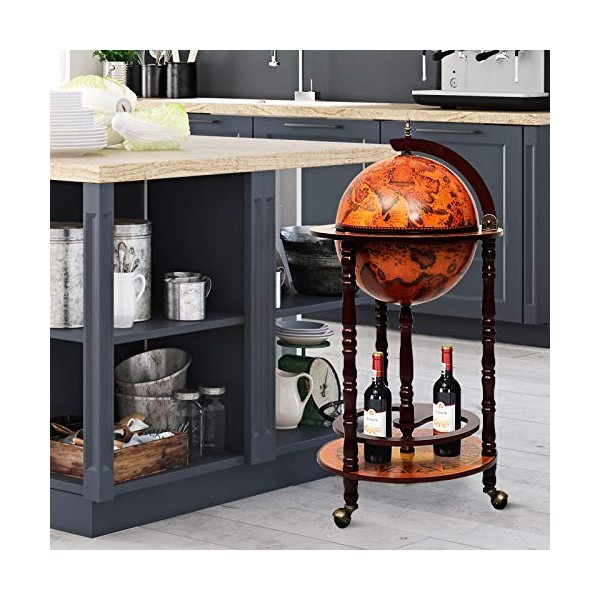 COSTWAY Bar Globe en Bois Massif, Marron, env. 45 x 45 x 88 cm L x l x H 