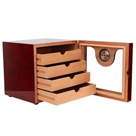 Jacksking Cave à cigares, Grande capacité en Bois de cèdre 4 tiroirs Cave à cigares Armoire de Voyage Humidor avec humidifica