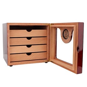 Jacksking Cave à cigares, Grande capacité en Bois de cèdre 4 tiroirs Cave à cigares Armoire de Voyage Humidor avec humidifica