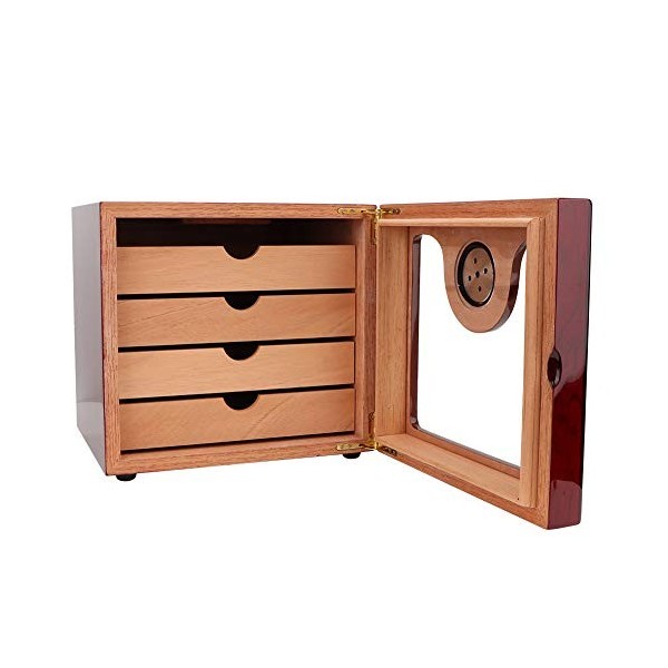 Jacksking Cave à cigares, Grande capacité en Bois de cèdre 4 tiroirs Cave à cigares Armoire de Voyage Humidor avec humidifica
