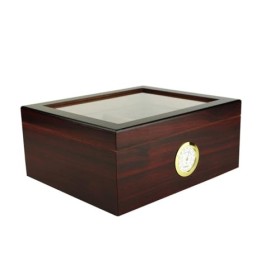 BigSmoke Cave à cigares avec couvercle en verre et placage en bois de cèdre, humidificateur, hygromètre et cloison - Belle bo