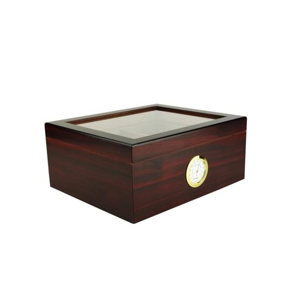 BigSmoke Cave à cigares avec couvercle en verre et placage en bois de cèdre, humidificateur, hygromètre et cloison - Belle bo