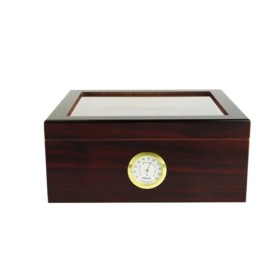 BigSmoke Cave à cigares avec couvercle en verre et placage en bois de cèdre, humidificateur, hygromètre et cloison - Belle bo