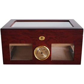 GERMANUS Cave à cigares 124 pour env. 125 cigares, marron, avec hygromètre, humidificateur et manuel GERMANUS