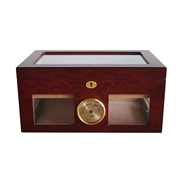 GERMANUS Cave à cigares 124 pour env. 125 cigares, marron, avec hygromètre, humidificateur et manuel GERMANUS