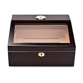 CIGARLOONG Boîte de Rangement pour cigares en Verre Transparent avec hygromètre et humidificateur pour 20 à 50 cigares
