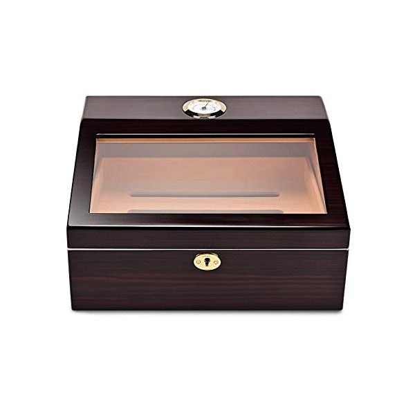 CIGARLOONG Boîte de Rangement pour cigares en Verre Transparent avec hygromètre et humidificateur pour 20 à 50 cigares