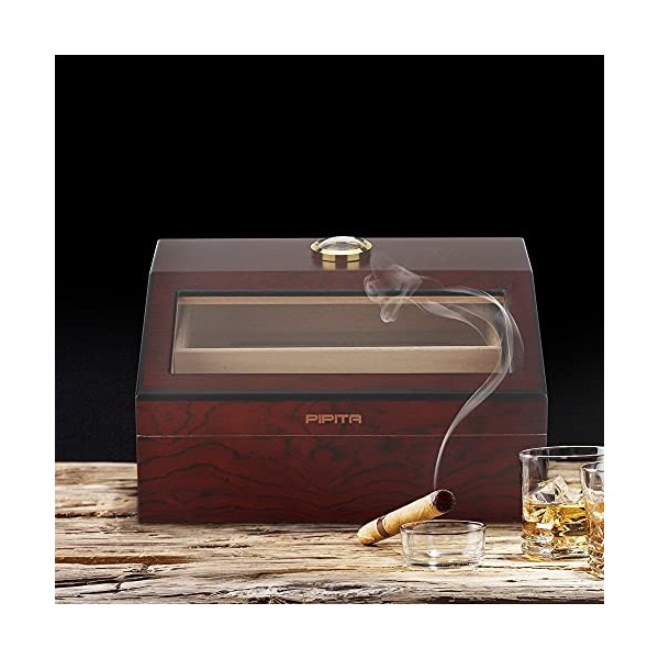 Cave à cigares PIPITA, boîte à cigares avec hygromètre et humidificateur, cave à cigares de bureau en bois de cèdre pour 40 c