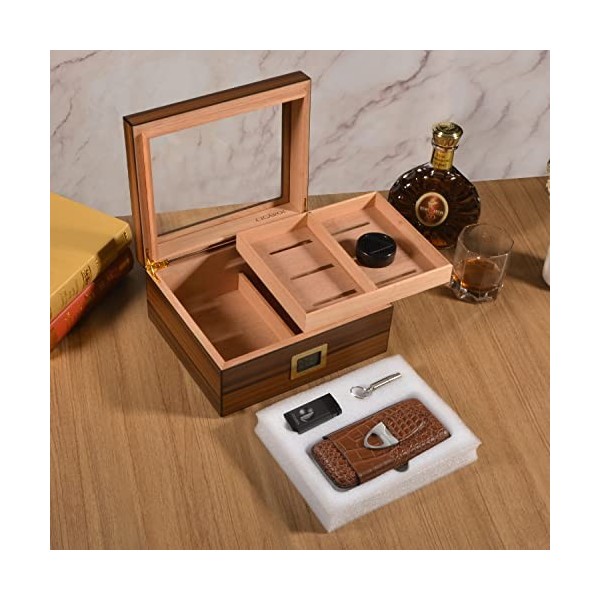 Volenx Boîte à Cigare, Humidor Cigare Artisanale avec Doublure en Bois de Cèdre, Étui à Cigare avec Briquet, Coupe Cigare et 