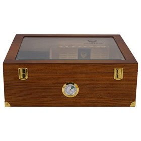 GERMANUS Humidor pour 100 cigares en Brun avec fenêtre en Verre véritable