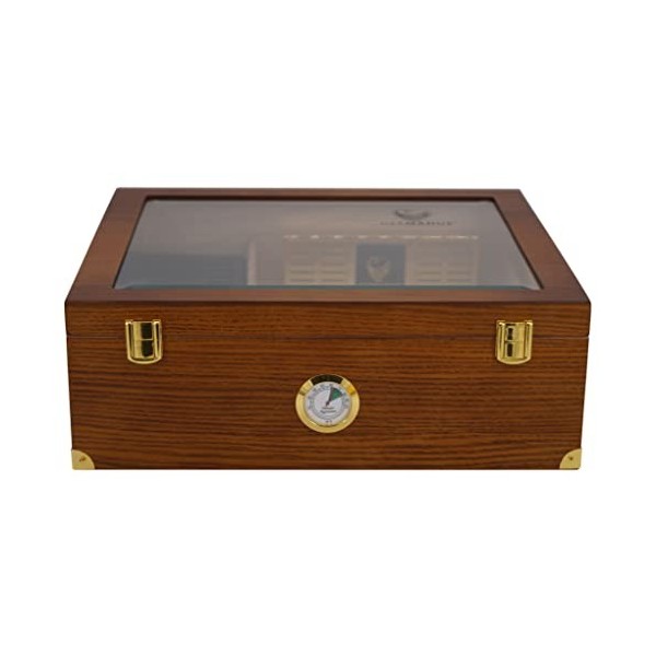 GERMANUS Humidor pour 100 cigares en Brun avec fenêtre en Verre véritable
