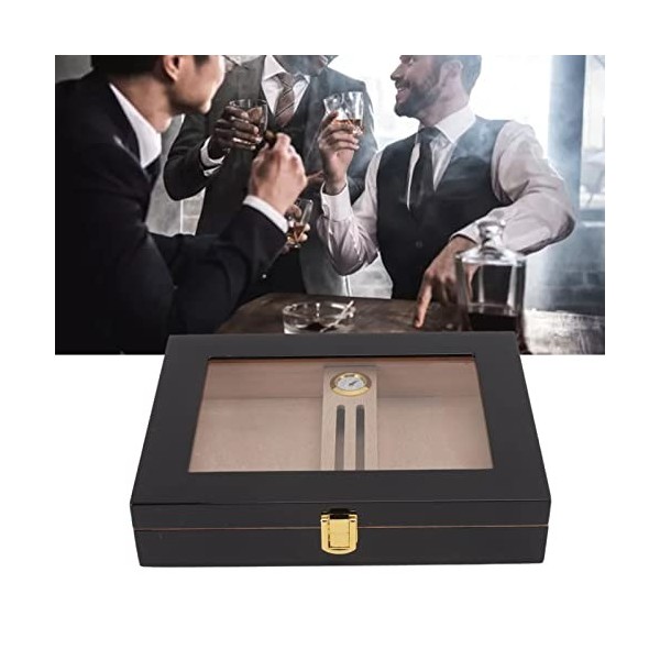 Hosie Boîte à Cigares à Cigares, étui à Cigares à humidité Constante en Verre de Cèdre Noir pour Bureau