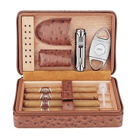 PIPITA Boîte à cigares en Cuir, Cave à cigares Portable en Cuir avec Doublure en Bois de cèdre pour 4 cigares avec humidifica