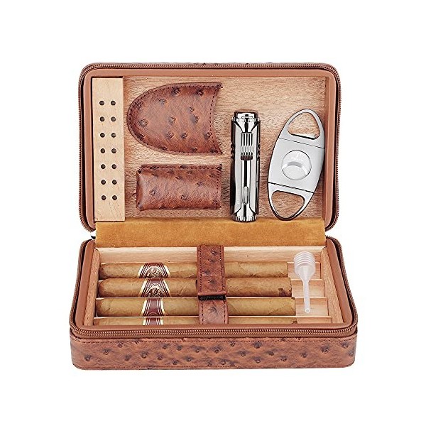 PIPITA Boîte à cigares en Cuir, Cave à cigares Portable en Cuir avec Doublure en Bois de cèdre pour 4 cigares avec humidifica