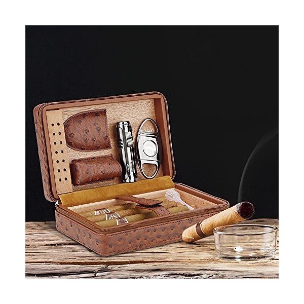 PIPITA Boîte à cigares en Cuir, Cave à cigares Portable en Cuir avec Doublure en Bois de cèdre pour 4 cigares avec humidifica