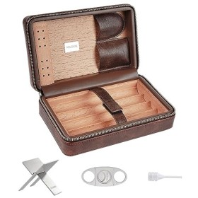 molshine Étui à cigares de Voyage en Cuir végétalien avec Coupe-Cigare et Support, boîte à cigares Portable en Bois de cèdre 