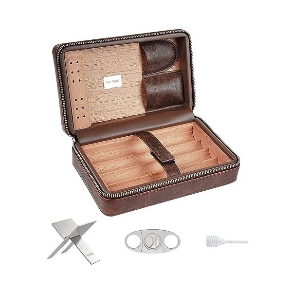 molshine Étui à cigares de Voyage en Cuir végétalien avec Coupe-Cigare et Support, boîte à cigares Portable en Bois de cèdre