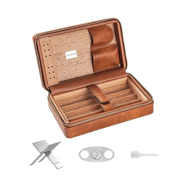 molshine Étui à cigares de Voyage en Cuir végétalien avec Coupe-Cigare et Support, boîte à cigares Portable en Bois de cèdre 