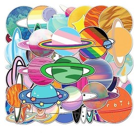 Lot de 50 autocollants planète pour enfants et adolescents - Décoration solaire pour enfants et adolescents - Motif plantes