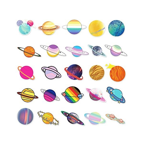 Lot de 50 autocollants planète pour enfants et adolescents - Décoration solaire pour enfants et adolescents - Motif plantes